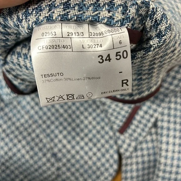 Canali Houndstooth Shacket Blue Sport Coat Blazer Linen Cotton Wool IT 50 US 40 - Picture 12 of 13